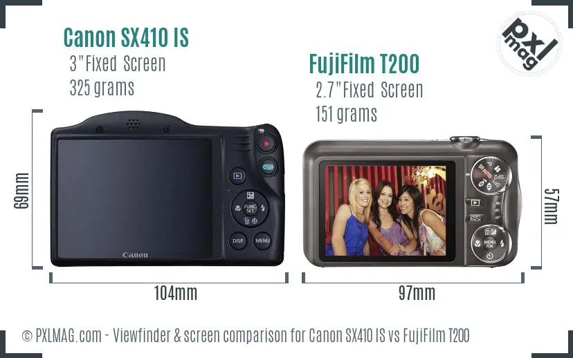 Canon SX410 IS vs FujiFilm T200 Screen and Viewfinder comparison