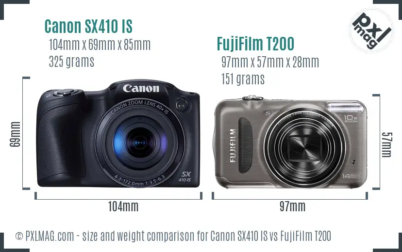 Canon SX410 IS vs FujiFilm T200 size comparison