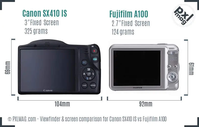 Canon SX410 IS vs Fujifilm A100 Screen and Viewfinder comparison