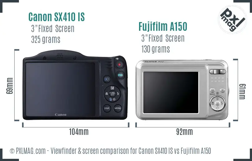 Canon SX410 IS vs Fujifilm A150 Screen and Viewfinder comparison Canon SX410 IS vs Fujifilm A150 Screen and Viewfinder comparison