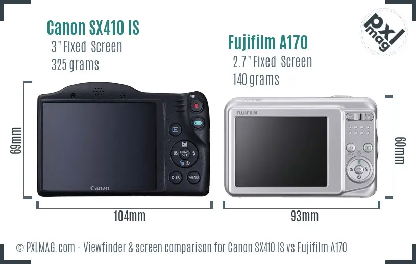 Canon SX410 IS vs Fujifilm A170 Screen and Viewfinder comparison