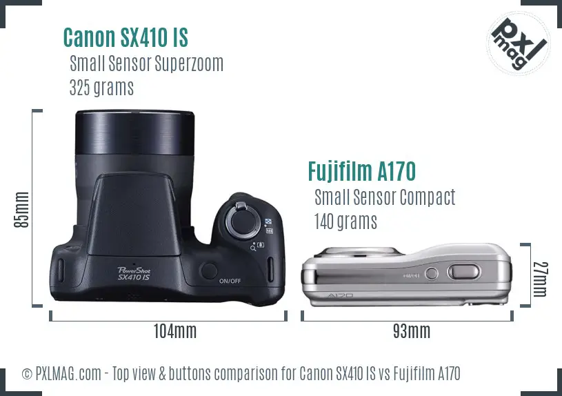 Canon SX410 IS vs Fujifilm A170 top view buttons comparison