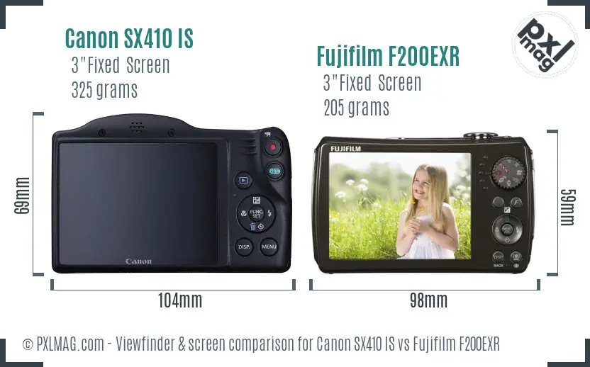 Canon SX410 IS vs Fujifilm F200EXR Screen and Viewfinder comparison