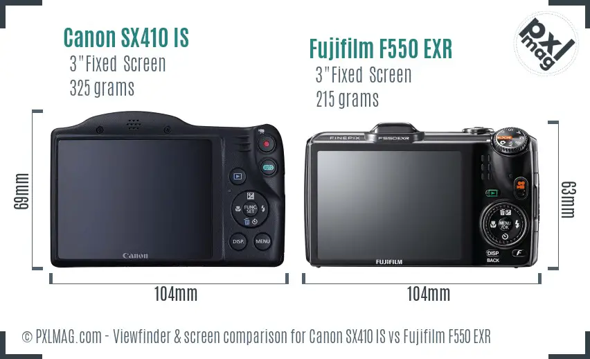 Canon SX410 IS vs Fujifilm F550 EXR Screen and Viewfinder comparison