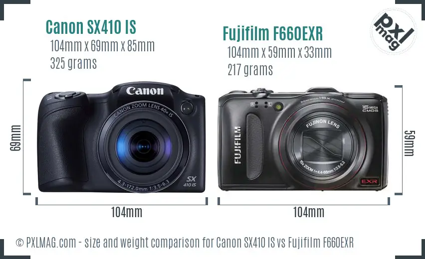 Canon SX410 IS vs Fujifilm F660EXR size comparison Canon SX410 IS vs Fujifilm F660EXR size comparison