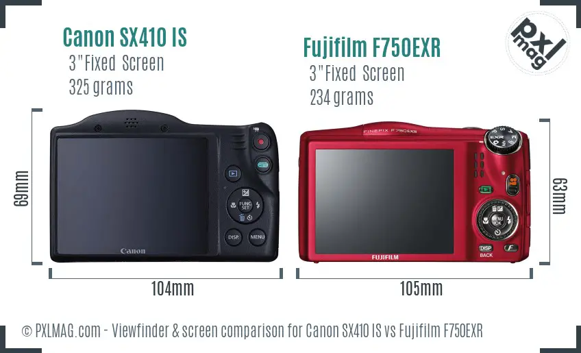 Canon SX410 IS vs Fujifilm F750EXR Screen and Viewfinder comparison