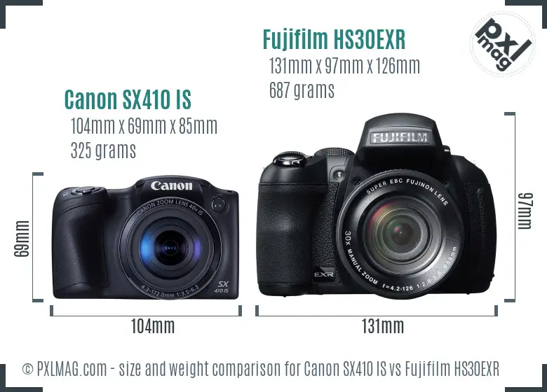 Canon SX410 IS vs Fujifilm HS30EXR size comparison Canon SX410 IS vs Fujifilm HS30EXR size comparison