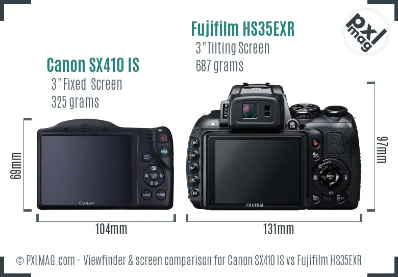 Canon SX410 IS vs Fujifilm HS35EXR Screen and Viewfinder comparison