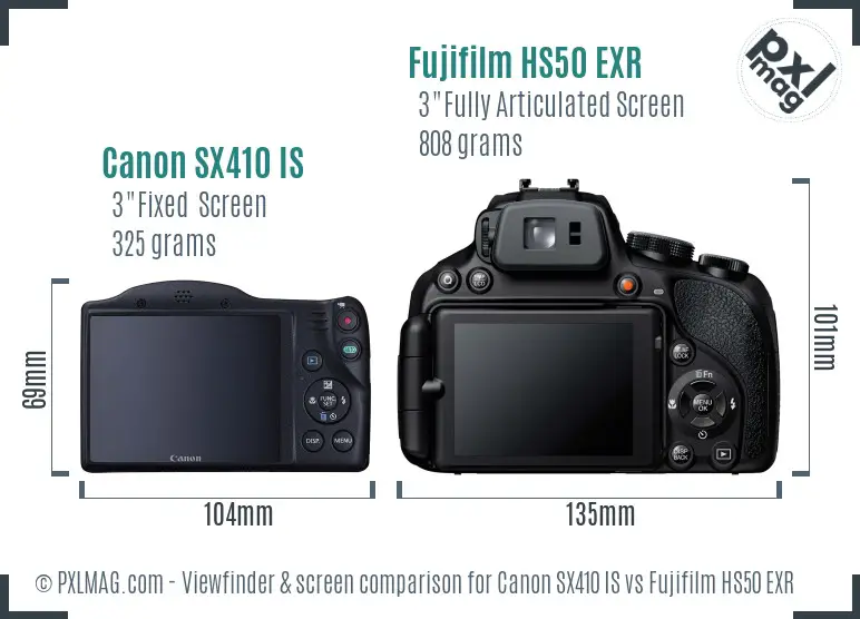 Canon SX410 IS vs Fujifilm HS50 EXR Screen and Viewfinder comparison