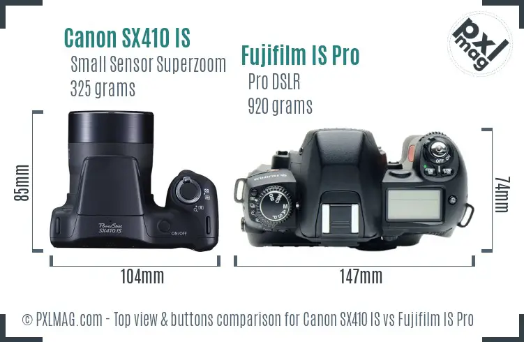 Canon SX410 IS vs Fujifilm IS Pro top view buttons comparison