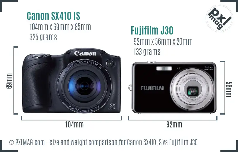 Canon SX410 IS vs Fujifilm J30 size comparison