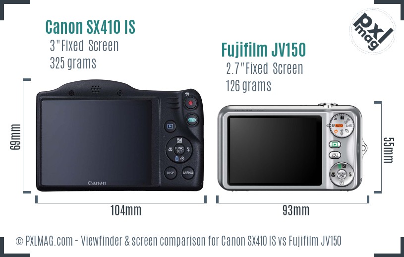 Canon SX410 IS vs Fujifilm JV150 Screen and Viewfinder comparison