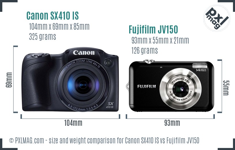 Canon SX410 IS vs Fujifilm JV150 size comparison