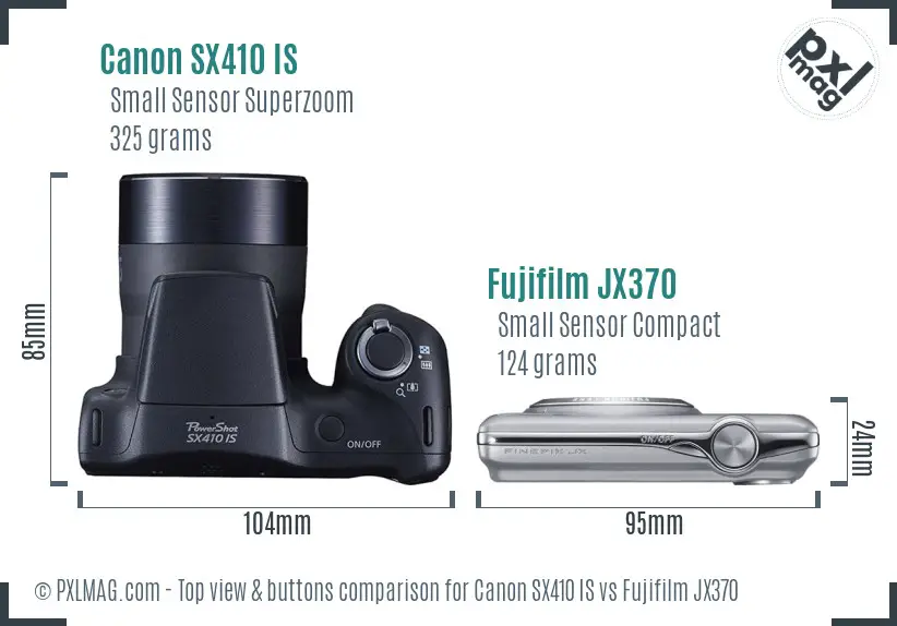 Canon SX410 IS vs Fujifilm JX370 top view buttons comparison