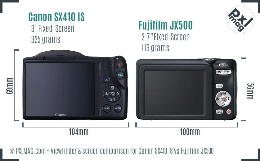 Canon SX410 IS vs Fujifilm JX500 Screen and Viewfinder comparison