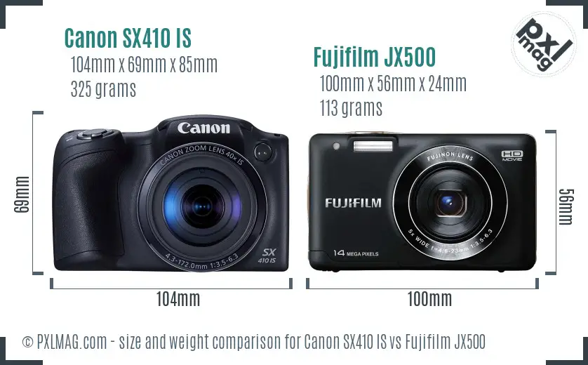 Canon SX410 IS vs Fujifilm JX500 size comparison