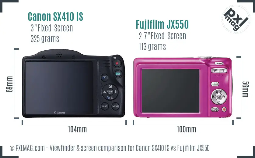 Canon SX410 IS vs Fujifilm JX550 Screen and Viewfinder comparison