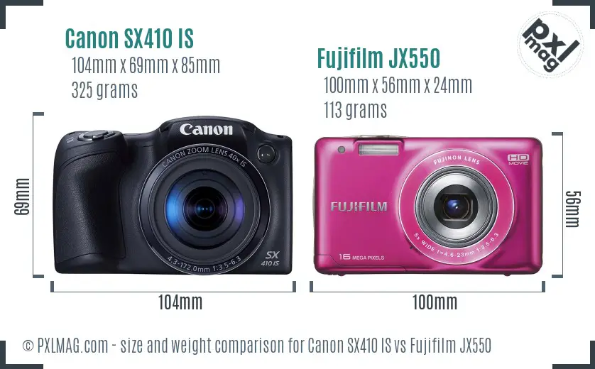 Canon SX410 IS vs Fujifilm JX550 size comparison