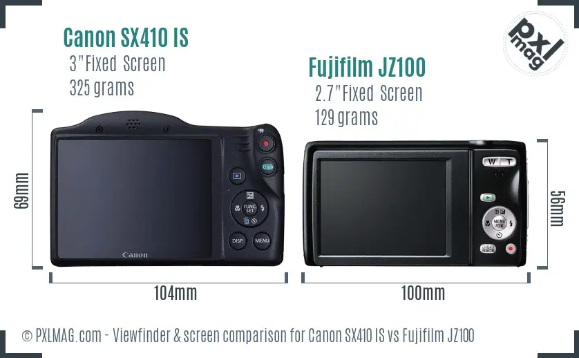 Canon SX410 IS vs Fujifilm JZ100 Screen and Viewfinder comparison Canon SX410 IS vs Fujifilm JZ100 Screen and Viewfinder comparison