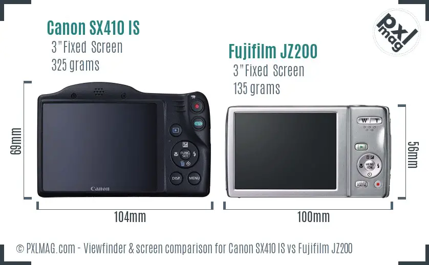 Canon SX410 IS vs Fujifilm JZ200 Screen and Viewfinder comparison