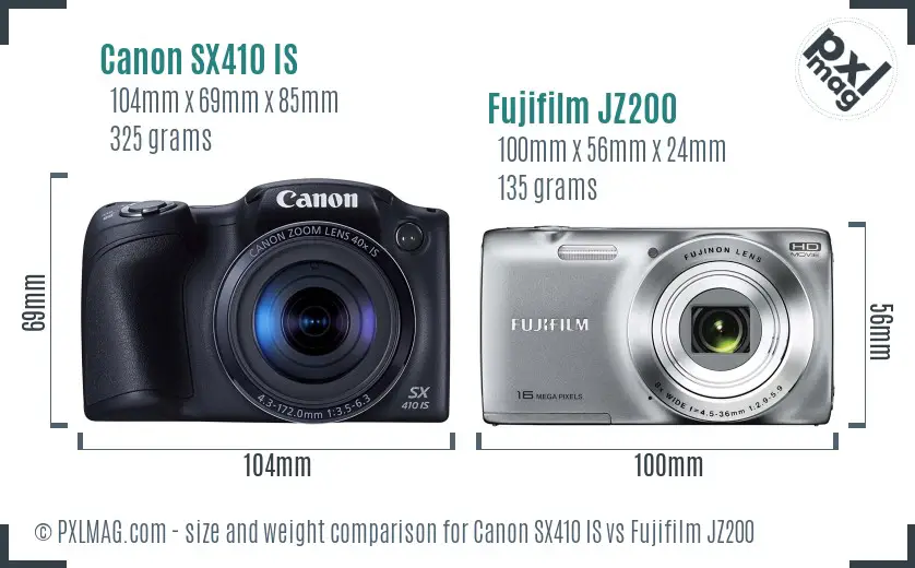 Canon SX410 IS vs Fujifilm JZ200 size comparison