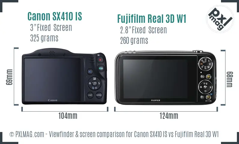Canon SX410 IS vs Fujifilm Real 3D W1 Screen and Viewfinder comparison Canon SX410 IS vs Fujifilm Real 3D W1 Screen and Viewfinder comparison