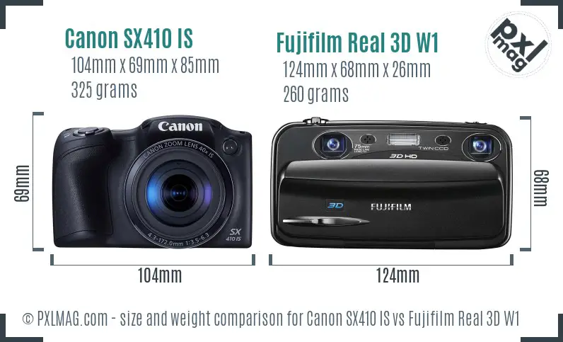 Canon SX410 IS vs Fujifilm Real 3D W1 size comparison Canon SX410 IS vs Fujifilm Real 3D W1 size comparison