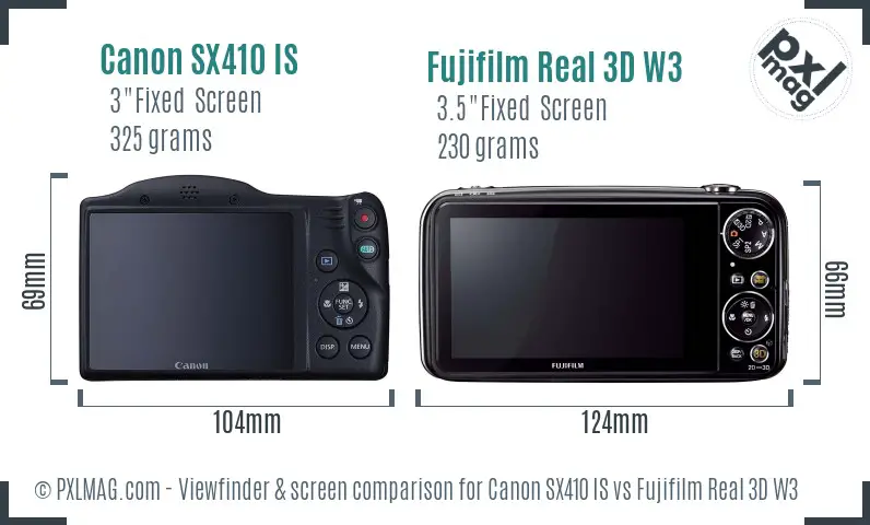 Canon SX410 IS vs Fujifilm Real 3D W3 Screen and Viewfinder comparison Canon SX410 IS vs Fujifilm Real 3D W3 Screen and Viewfinder comparison