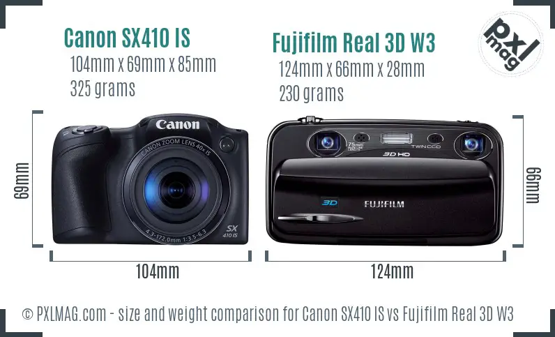 Canon SX410 IS vs Fujifilm Real 3D W3 size comparison Canon SX410 IS vs Fujifilm Real 3D W3 size comparison
