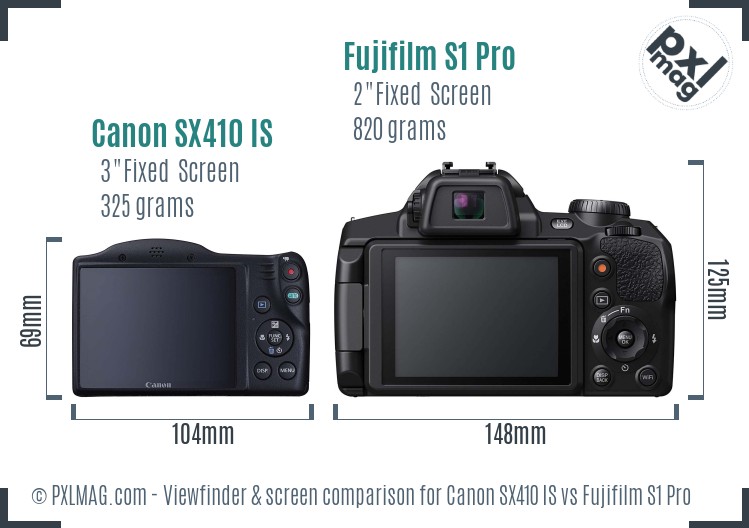 Canon SX410 IS vs Fujifilm S1 Pro Screen and Viewfinder comparison