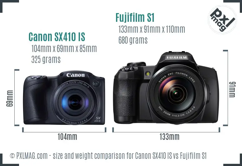 Canon SX410 IS vs Fujifilm S1 size comparison