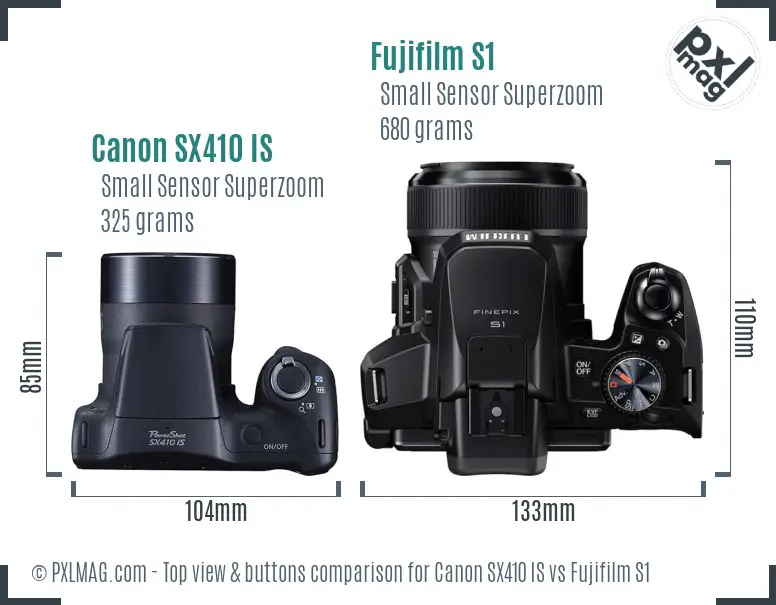 Canon SX410 IS vs Fujifilm S1 top view buttons comparison