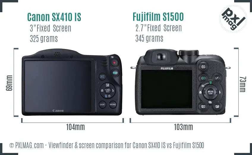 Canon SX410 IS vs Fujifilm S1500 Screen and Viewfinder comparison