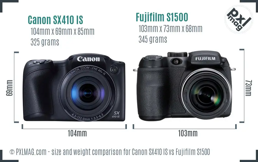 Canon SX410 IS vs Fujifilm S1500 size comparison