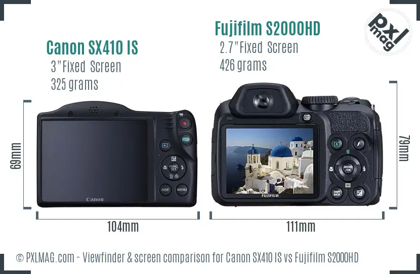 Canon SX410 IS vs Fujifilm S2000HD Screen and Viewfinder comparison