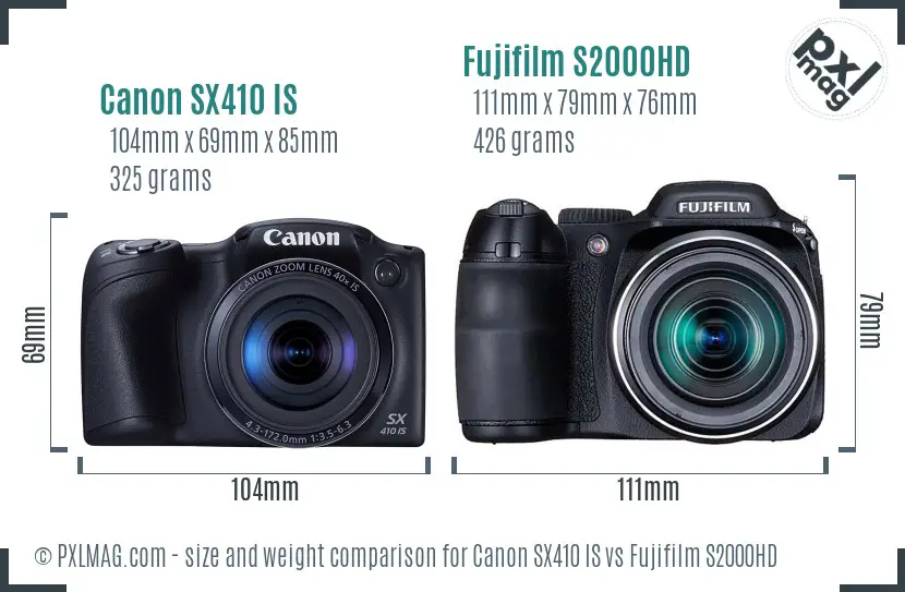 Canon SX410 IS vs Fujifilm S2000HD size comparison