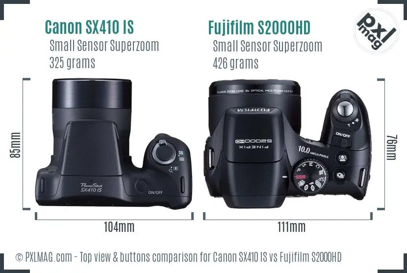 Canon SX410 IS vs Fujifilm S2000HD top view buttons comparison