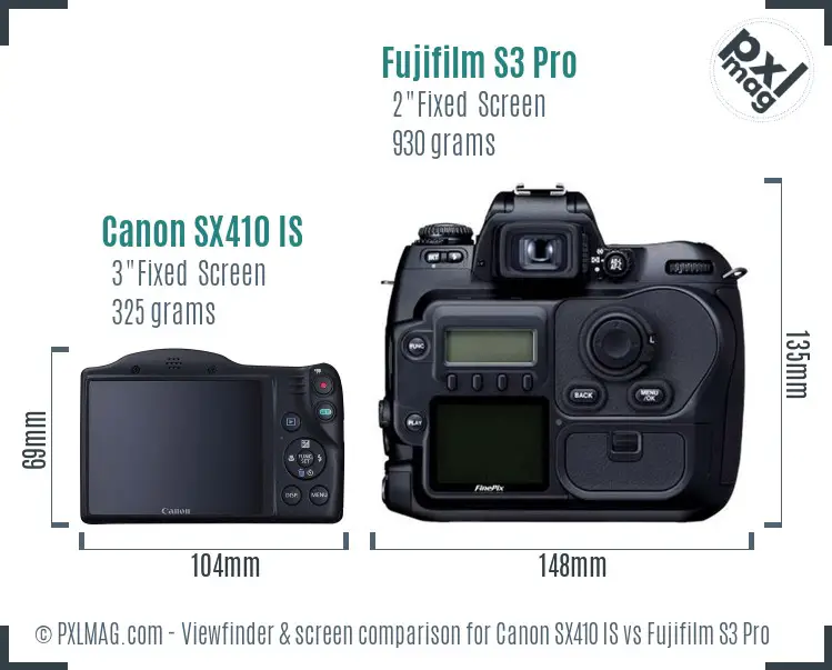 Canon SX410 IS vs Fujifilm S3 Pro Screen and Viewfinder comparison