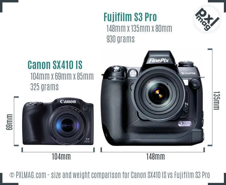 Canon SX410 IS vs Fujifilm S3 Pro size comparison