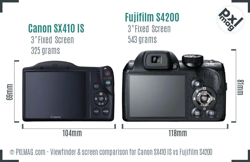 Canon SX410 IS vs Fujifilm S4200 Screen and Viewfinder comparison