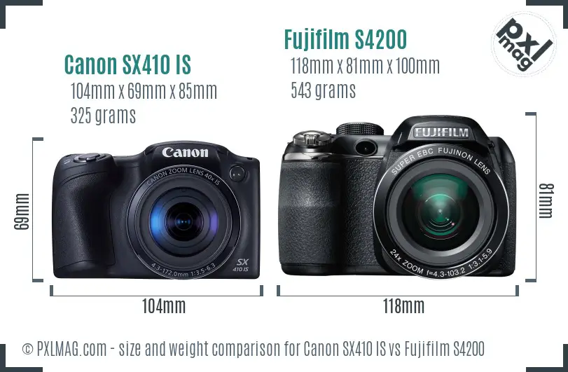 Canon SX410 IS vs Fujifilm S4200 size comparison