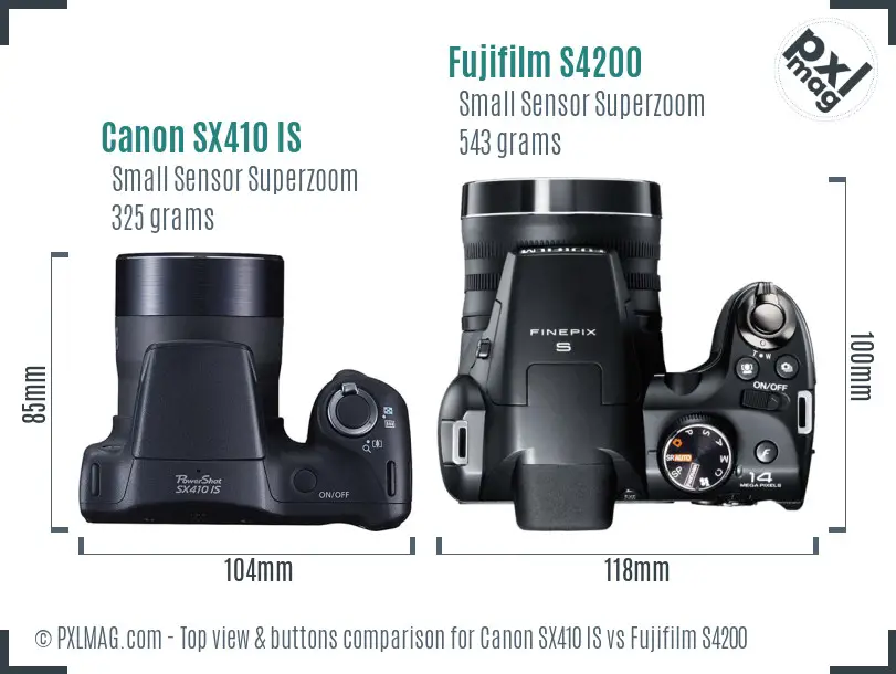 Canon SX410 IS vs Fujifilm S4200 top view buttons comparison