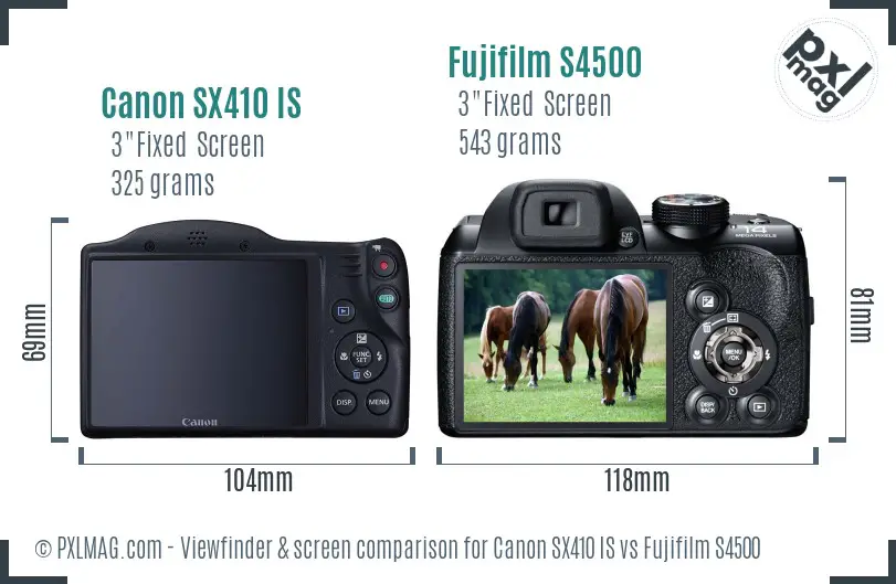 Canon SX410 IS vs Fujifilm S4500 Screen and Viewfinder comparison