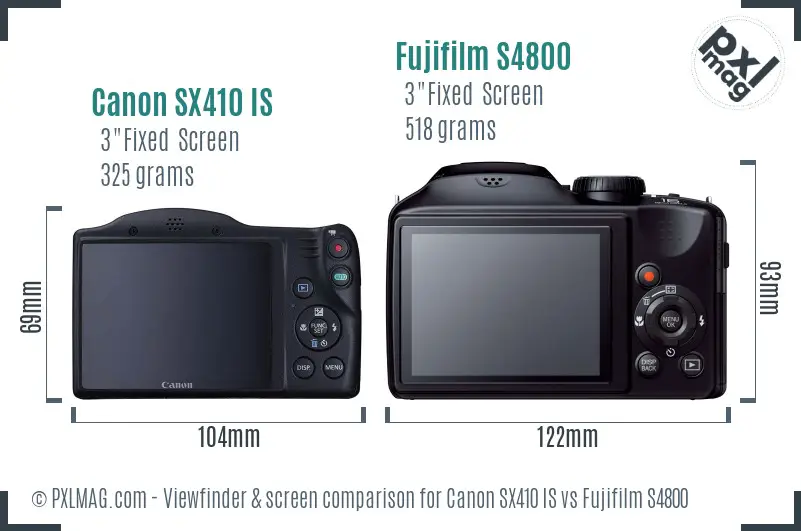 Canon SX410 IS vs Fujifilm S4800 Screen and Viewfinder comparison