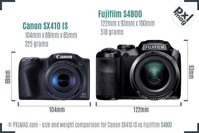 Canon SX410 IS vs Fujifilm S4800 size comparison