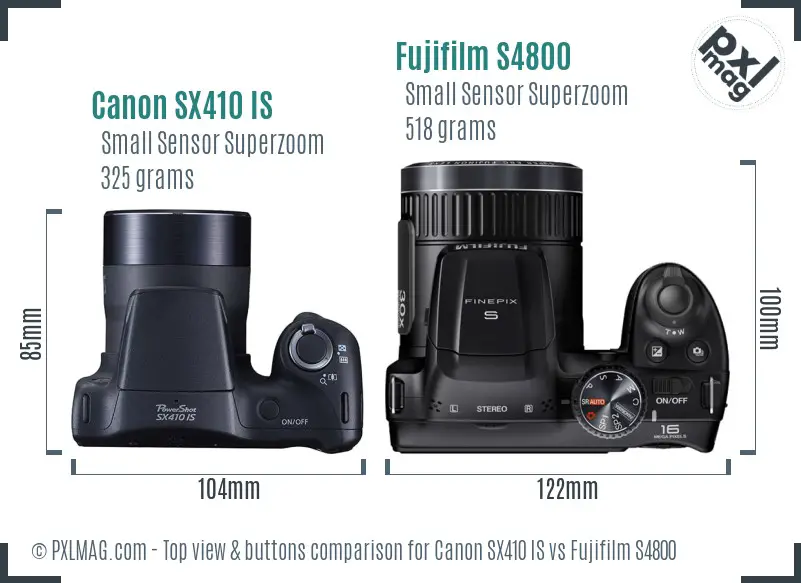 Canon SX410 IS vs Fujifilm S4800 top view buttons comparison