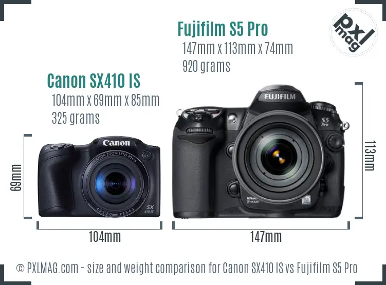 Canon SX410 IS vs Fujifilm S5 Pro size comparison Canon SX410 IS vs Fujifilm S5 Pro size comparison