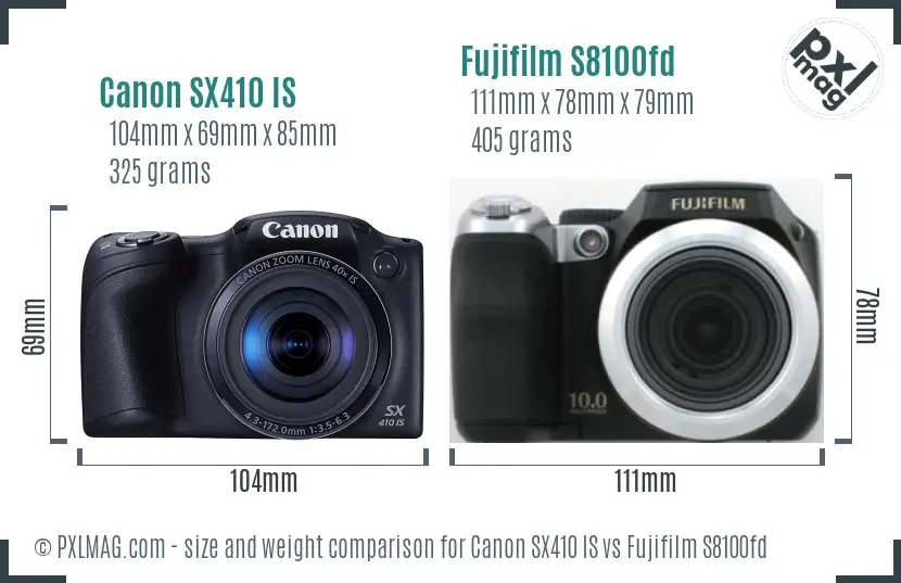 Canon SX410 IS vs Fujifilm S8100fd size comparison