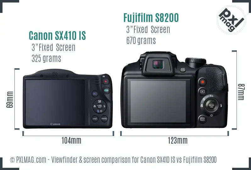 Canon SX410 IS vs Fujifilm S8200 Screen and Viewfinder comparison