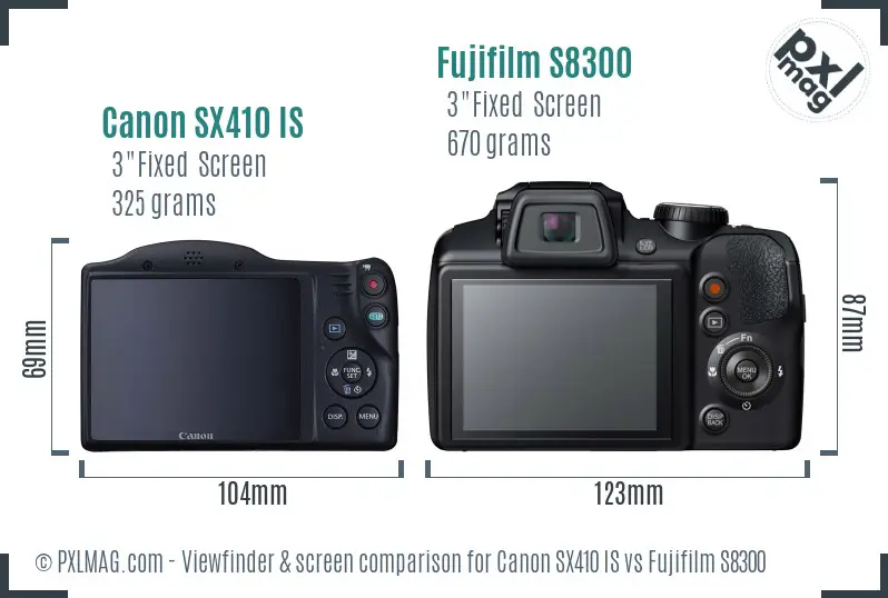 Canon SX410 IS vs Fujifilm S8300 Screen and Viewfinder comparison